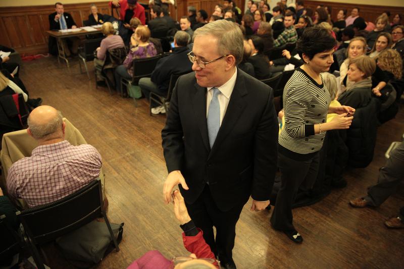 New York City Comptroller Scott Stringer spoke at a United Federation of Teachers forum at the Church of the Holy Trinity in Manhattan.