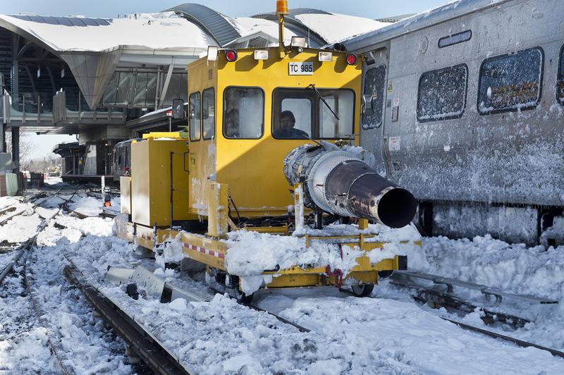 Clearing snow from Long Island Rail Road tracks