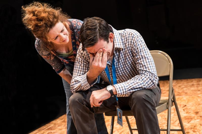 Deidre O'Connell as 'Suzan' and Bobby Moreno as 'Alex' in Abe Koogler's "Fulfillment Center," now playing at the Manhattan Theatre club.