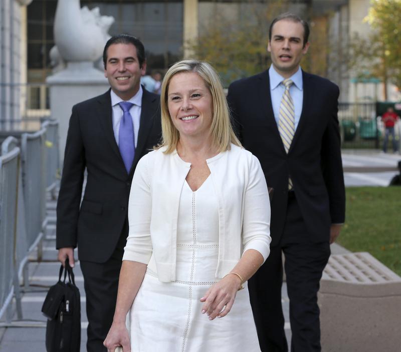Bridget Anne Kelly, center, leaves the federal courthouse in Newark last week after testifying in the Bridgegate trial.