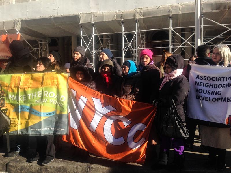 Tenants rights advocates rally outside City Hall. Janet Babin/WNYC