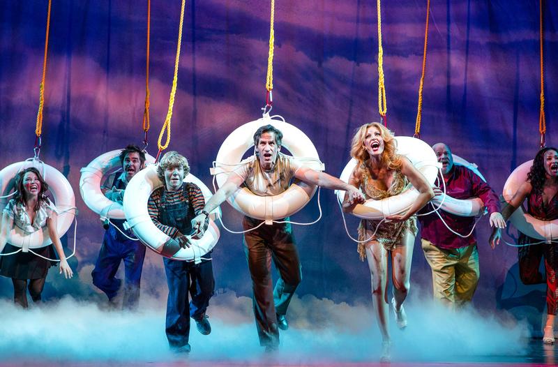 The cast of 'Disaster' performs at the Nederlander Theatre.