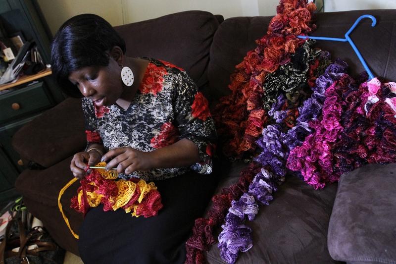 Jean Williams crocheted scarves to occupy her time while she was on medical leave from work last winter. It helped to distract her from the side effects of her chemotherapy treatments.
