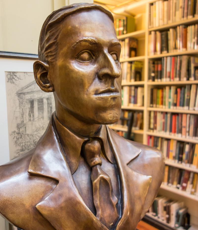 Bronze bust of H.P. Lovecraft at the Providence Athenaeum. Providence, Rhode Island.