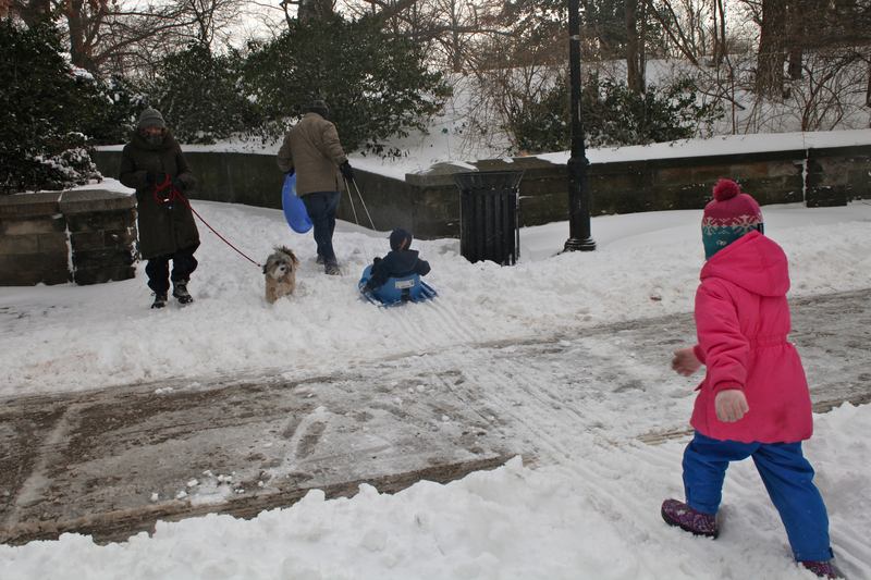 Off to go sledding in Prospect Park, Brooklyn on Friday January 3, 2014