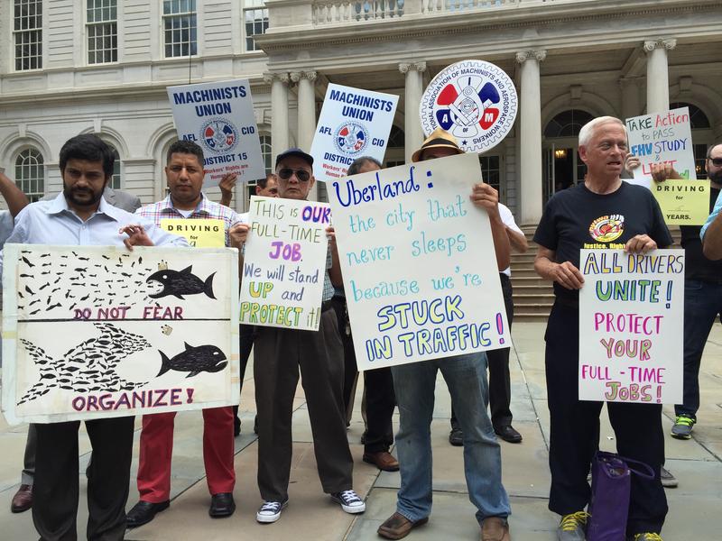 Cab drivers rallying outside City Hall 