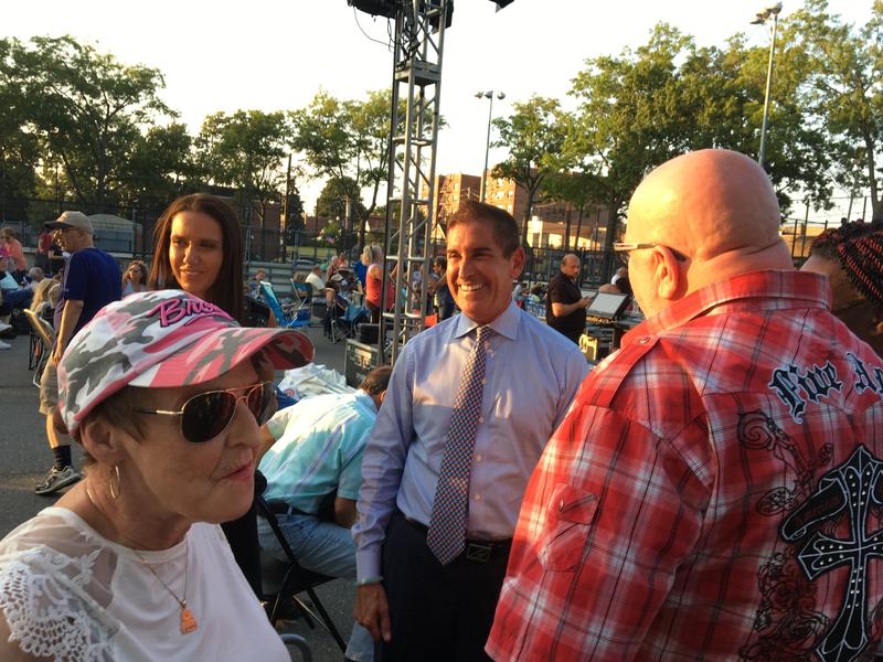 State Sen. Jeff Klein (middle) sponsors summer concerts across an oddly-shaped Bronx district that runs from the Long Island Sound into Westchester with a little annex far away, along the Hudson.