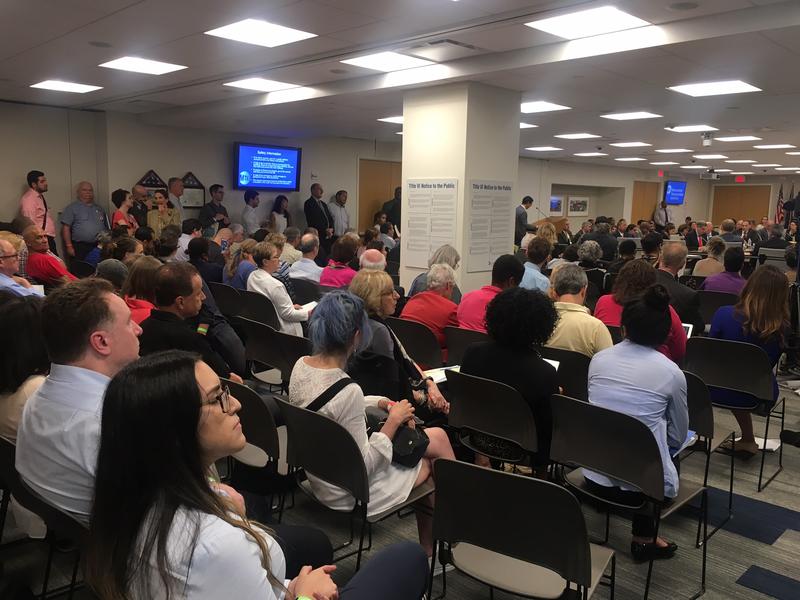 A packed July MTA board meeting before an August recess. (Annmarie
 Fertoli/WNYC)