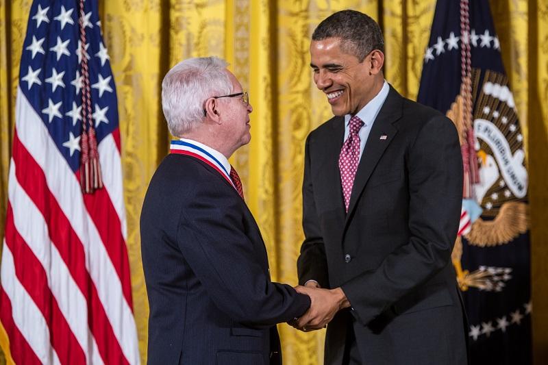 President Barack Obama awards the National Medal of Technology and Innovation to Jan T. Vilcek in a ceremony at the White House on February 1, 2013 in Washington, DC.