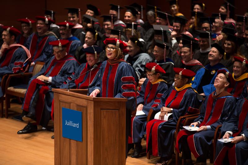 Christine Baranski addresses the graduating Juilliard class of 2016.