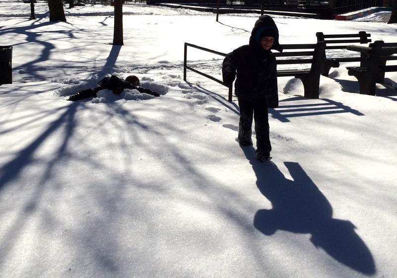 Kids taking an unofficial snow day to play in Herbert Van King Park, in Bedford-Stuyvesant, Brooklyn on January 22, 2014.