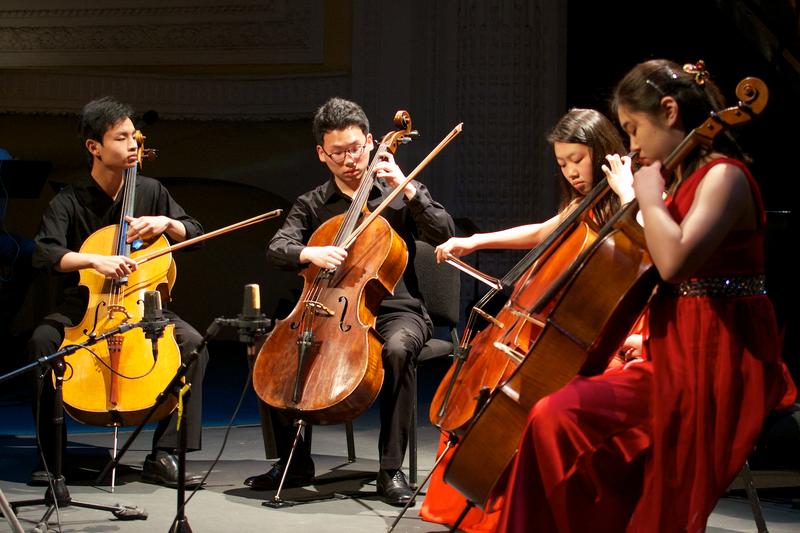 The Konpeito Cello Quartet: Jeremy Tai, Minku Lee, Catherine Kim and Irene Jeong.