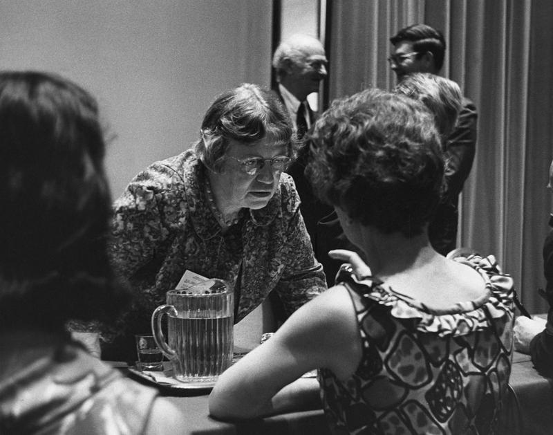 Margaret Mead speaking to journalists at the New York Academy of Sciences in June, 1968.