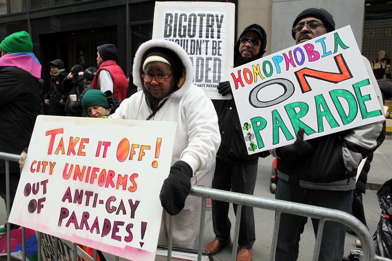 Protesters picketed the exclusion of LGBT groups at the annual St. Patrick's Day Parade on March 17, 2014.