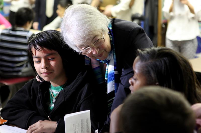 Schools Chancellor Carmen Farina visits a middle school classroom at J.H.S. 088 Peter Rouget in Park Slope.