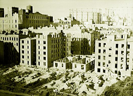 New York, New York. Demolition for slum clearance. Blocks of slum area are torn down for housing project