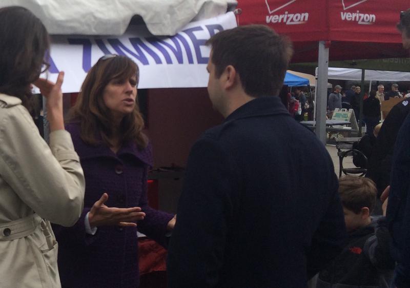 Hoboken Mayor Dawn Zimmer talks with constituents at a street festival in May. 