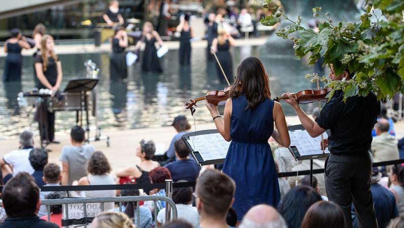 The world premiere of John Luther Adams's "Sila," performed at Lincoln Center's Hearst Plaza