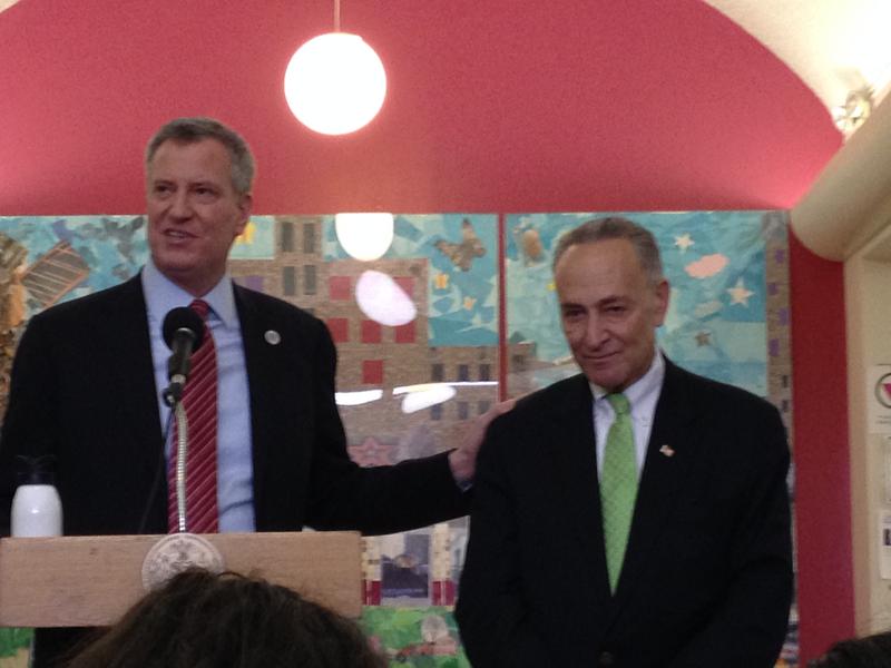 Mayor De Blasio and Sen. Schumer announce long-awaited funding for new public housing boilers damaged by Sandy.