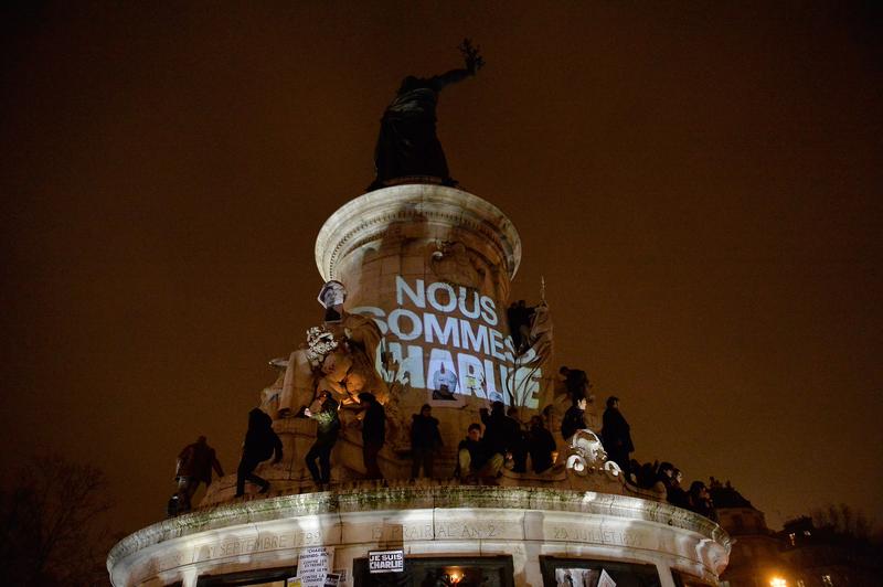 An estimated 5,000 people gather at Place de la Republique (Republic square) in support of the victims after the terrorist attack earlier today on January 7, 2015 in Paris, France. 