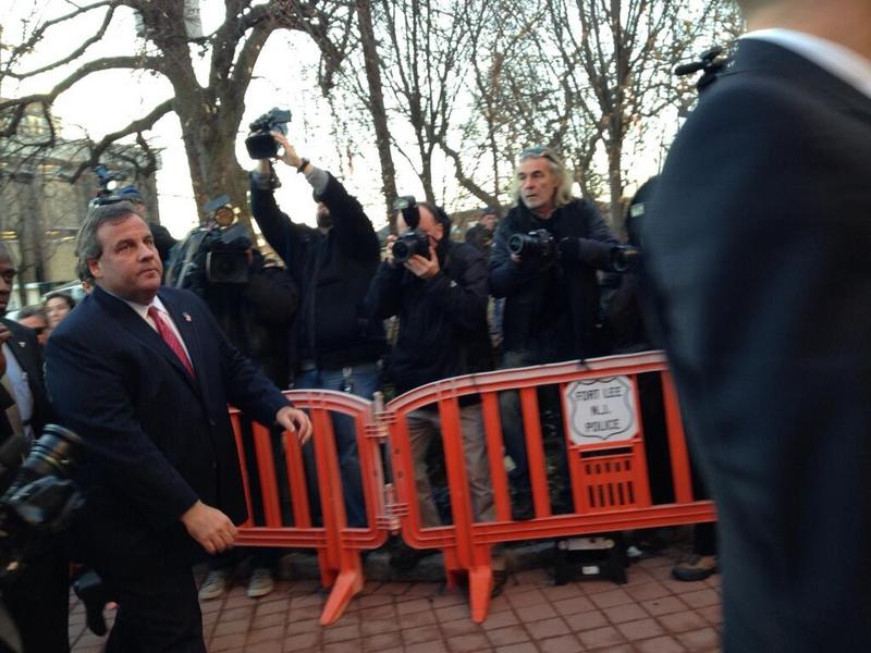 NJ Gov. Chris Christie arrives in Fort Lee, New Jersey, to apologize to mayor Mark Sokolich for his administration's role in a GW bridge closure scandal.