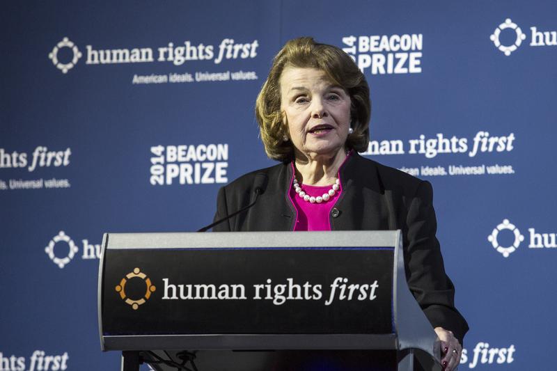 Sen. Dianne Feinstein (D-CA) delivers remarks about the Senate Intelligence Committee's report on the Central Intelligence Agency's detention and interrogation program during a gala event in D.C.