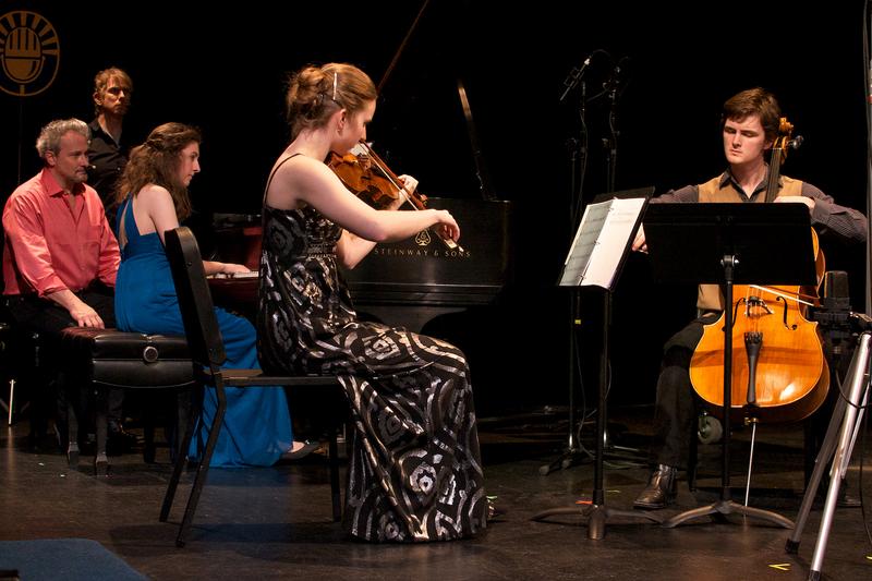 Christopher O'Riley; Agata Sorotokin, piano; Felicity James, violin; and Joseph Teeter, cello.