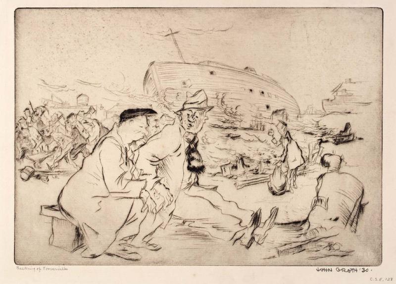 John Groth, Sacking of Hooverville, 1930, drypoint.