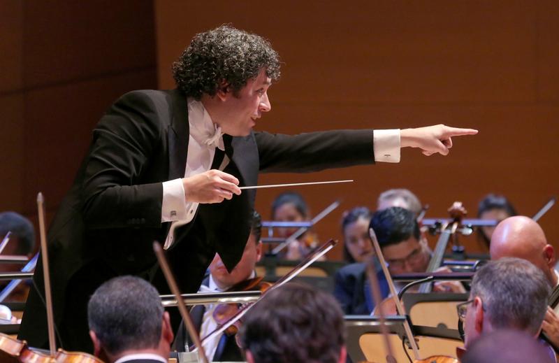 Gustavo Dudamel performs during the Los Angeles Philharmonic's Opening Night Gala at Walt Disney Concert Hall on September 29, 2015