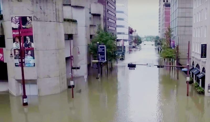 Houston's Theater District was flooded during Hurricane Harvey.