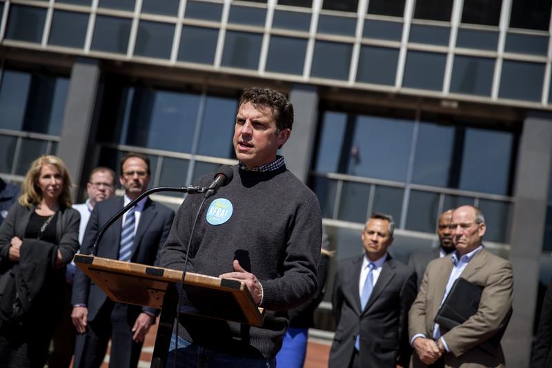 Angie's List CEO Bill Oesterle speaks about Indiana's controversial Religious Freedom Restoration Act outside the City County Building in March 30, 2015 in Indianapolis, Indiana. 