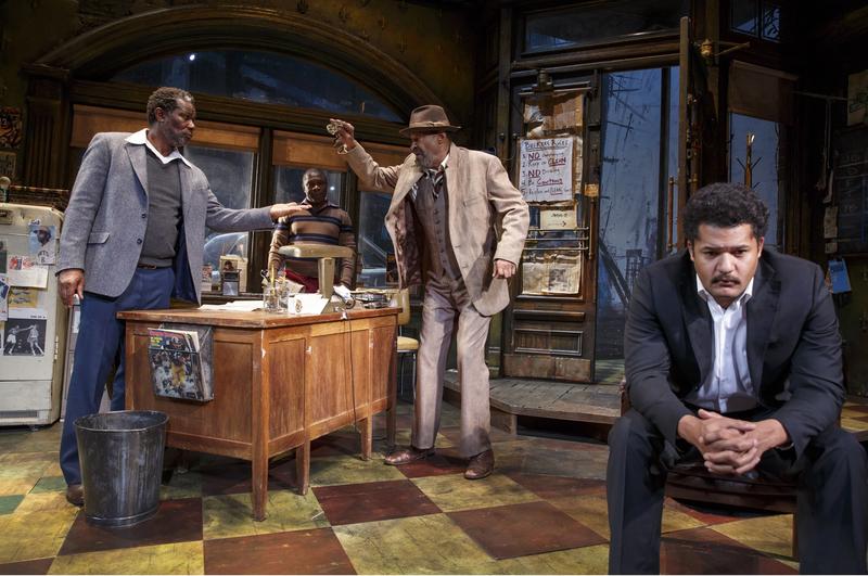 August Wilson's "Jitney" (L to R): John Douglas Thompson as "Becker," Michael Potts as "Turnbo," Anthony Chisholm as "Fielding," & Brandon Dirden as "Booster"