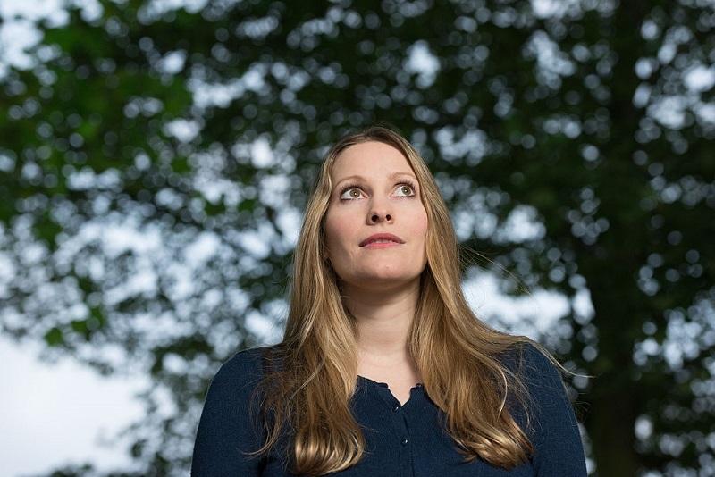 British writer Laura Bates attends a photocall at Edinburgh International Book Festival at Charlotte Square Gardens on August 14, 2016 in Edinburgh, Scotland.