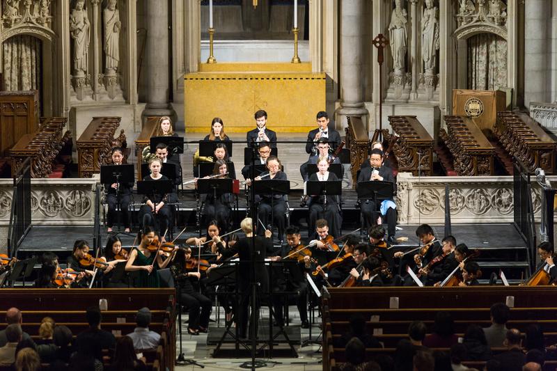 Nell Flanders conducting the Precollege Repertory Orchestra at the Manhattan School of Music 2018 Precollege Spring concert