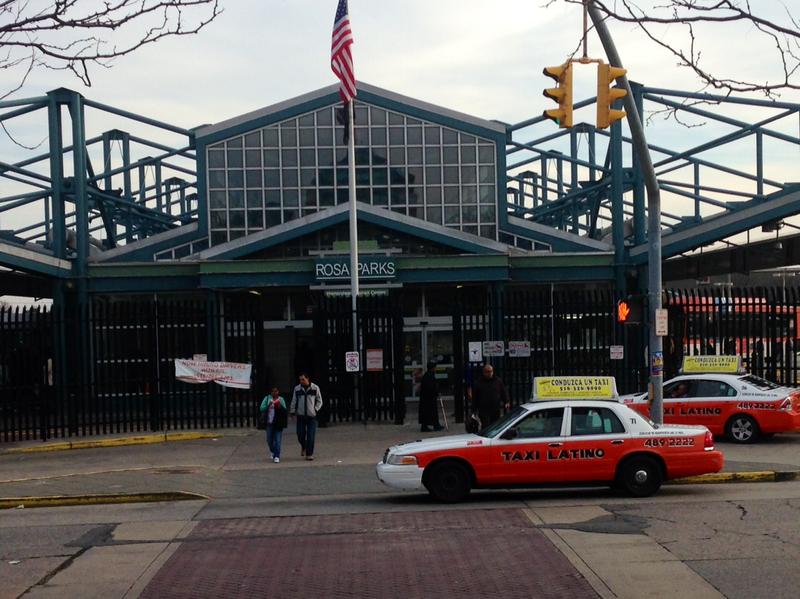 At the heart of Hempstead Village, a block from the Hempstead High School Annex, pedestrians leave the Rosa Parks Transit Center.