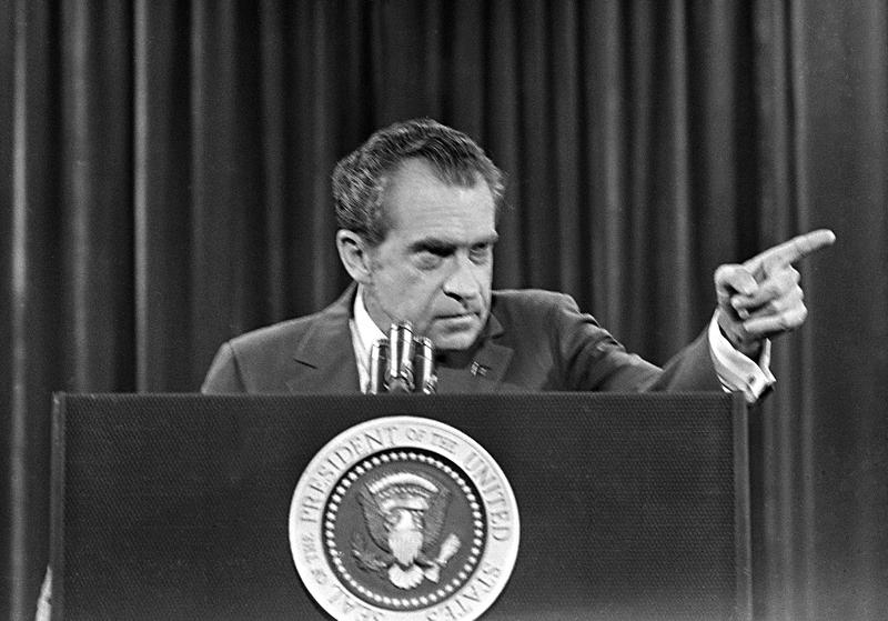 President Richard Nixon answers questions during a televised press conference at Walt Disney World in Orlando, Fla., Nov. 17, 1973.