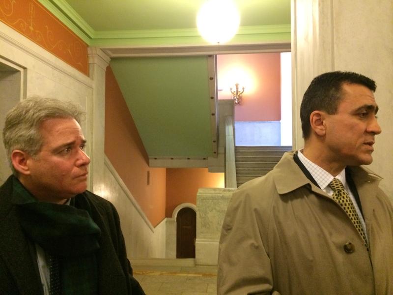 Bennett Barlyn and his attorney, Robert E. Lytle, outside appellate court in Jersey City on Tuesday.