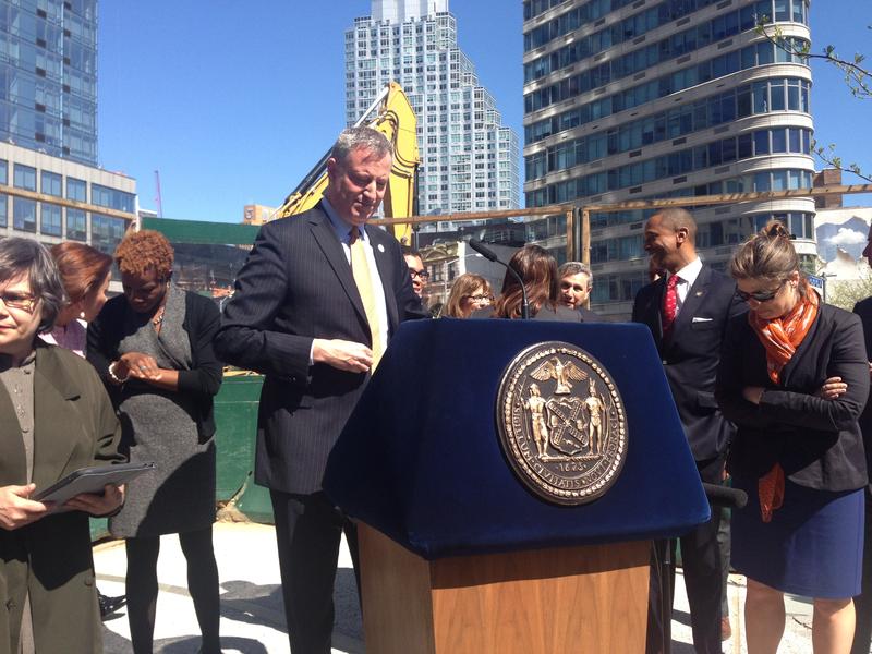 Bill do Blasio unveils his affordable housing plan in Fort Greene. Janet Babin/WNYC