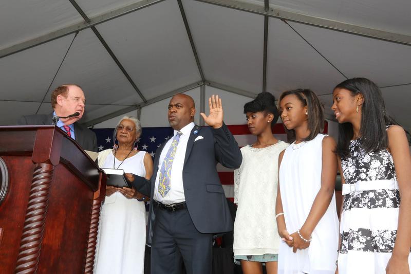 Newark mayor Ras Baraka delivering his inauguration speech July 1, 2014