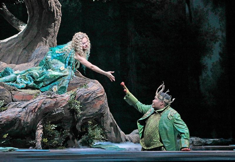 Kristine Opolais in the title role and Eric Owens as the Water Sprite in Dvořák's Rusalka.