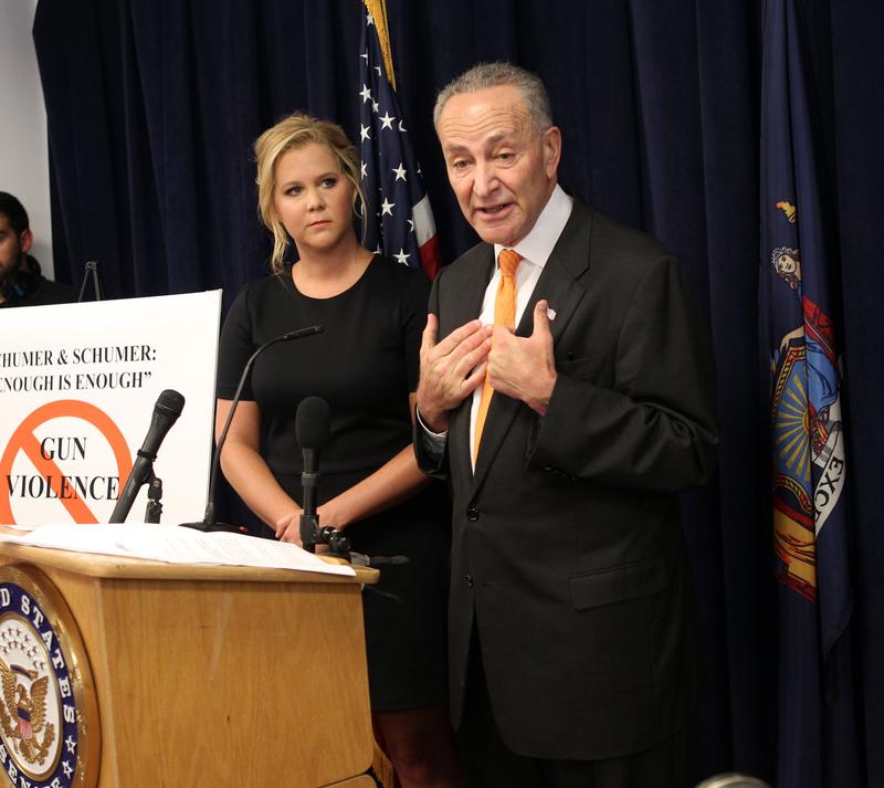 Amy Schumer and Sen. Charles Schumer announced plans on Monday to crackdown on mass shootings and gun violence.