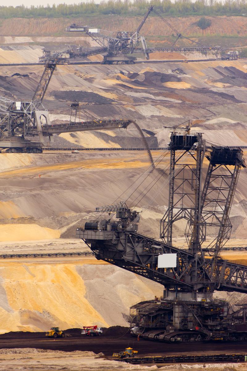 A giant bucket-wheel excavator in a brown-coal mine 