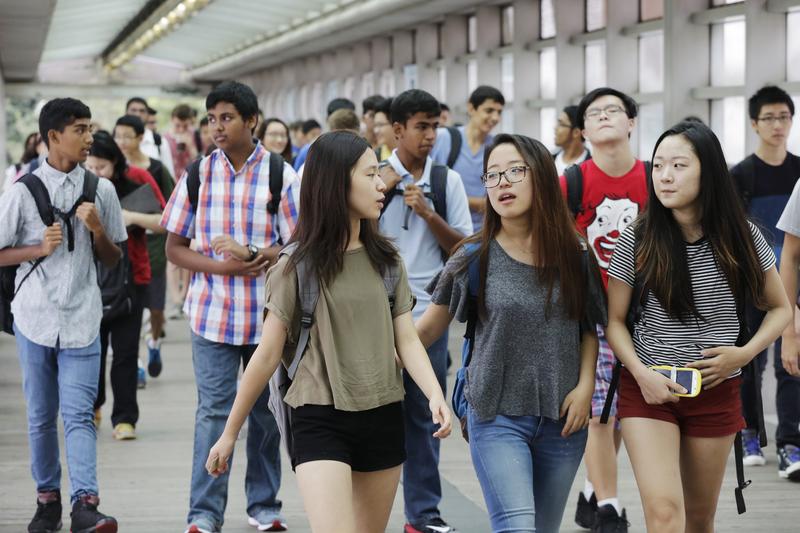 Students arrive on the first day of school at Stuyvesant High School in 2015.