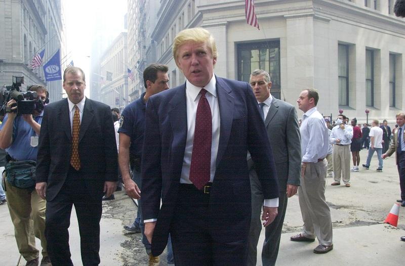 Donald Trump speaks outside the New York Stock Exchange on Sept. 18th, 2001.