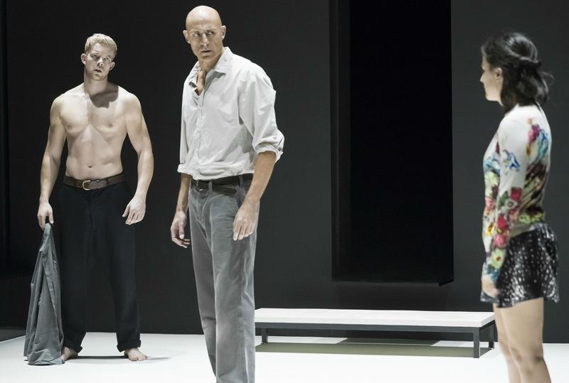 Russell Tovey, Mark Strong, and Phoebe Fox in a scene from Arthur Miller's "A View From the Bridge."