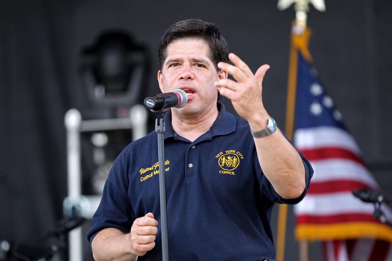 New York City Councilmember Vincent Gentile welcomes the audience at the Fort Hamilton Independence Day Weekend Celebration at Fort Hamilton on July 2, 2011 in the Brooklyn borough of New York City.