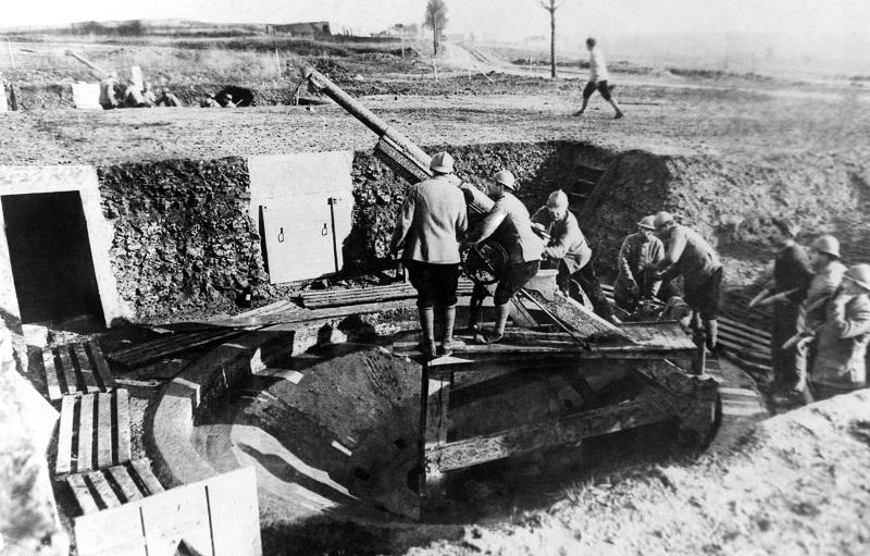 One of the batteries of the French 75's at Douaumont, France in an undated photo, which was famous in the battle of Verdun.