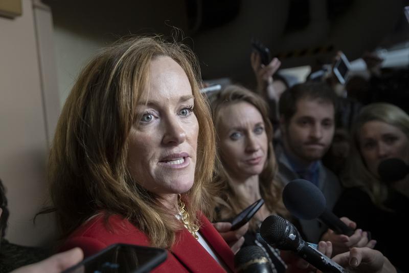 Rep. Kathleen Rice, D-N.Y., talks to reporters about her opposition to House Minority Leader Nancy Pelosi.