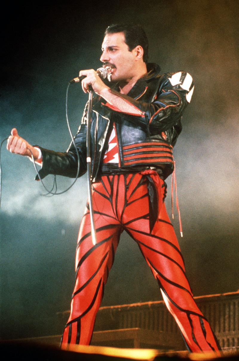 Singer Freddie Mercury, of the rock group Queen, performs at a concert in Sydney, Australia, in 1985.