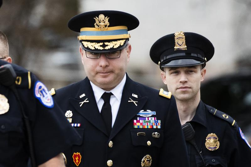 Army Lieutenant Colonel Alexander Vindman arrives on Capitol Hill, Tuesday, Oct. 29, 2019, to appear before Congress to be part of the impeachment inquiry into President Donald Trump.